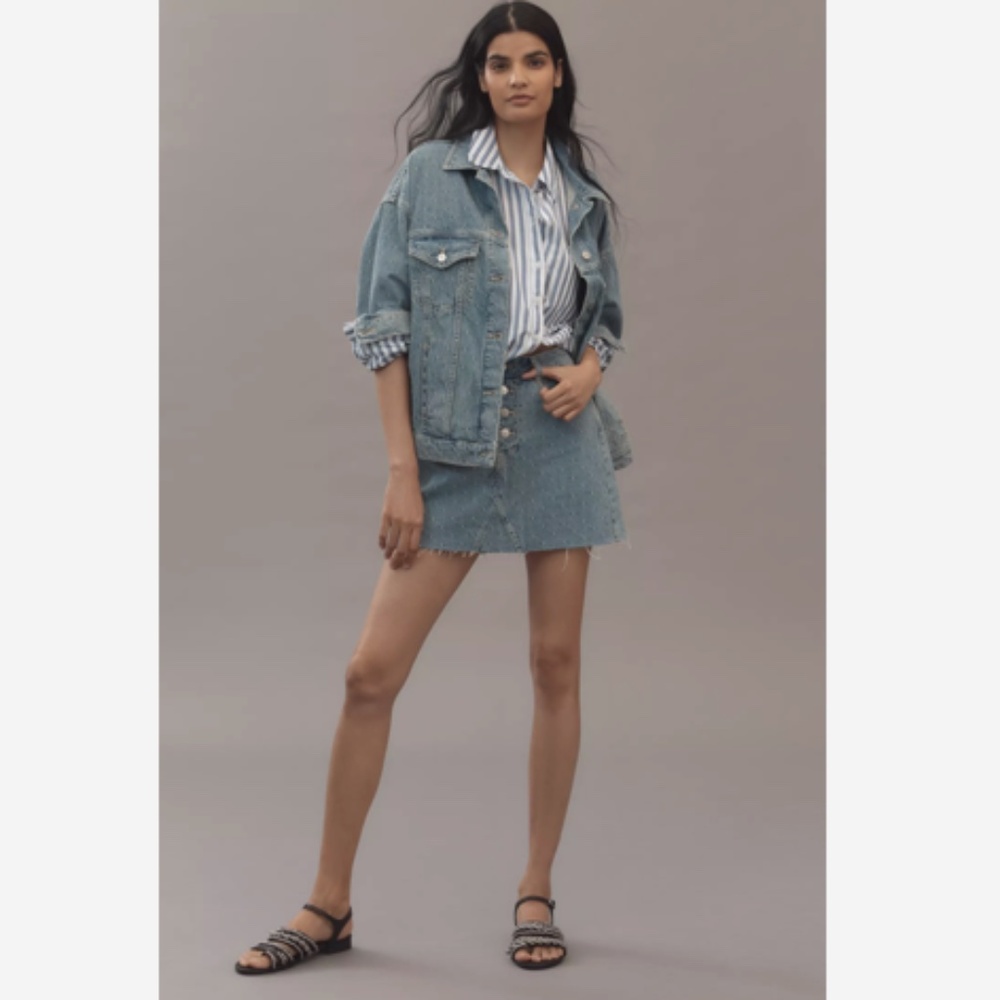 NWT ANTHROPOLOGIE PILCRO JACQUARD DENIM MINI SKIRT